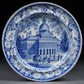 Two Historical Blue Transferdecorated Staffordshire Pottery Dinner Plates