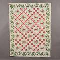 Pieced and Appliqued Cotton Irish Chain Quilt with Undulating Budding Vine Border