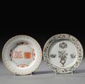 Two Chinese Export Porcelain Armorial Marriage Plates