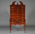Queen Anne Cherry Scrolltop Fancarved High Chest of Drawers