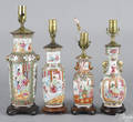 Four Chinese export porcelain famille rose table lamps 19th c