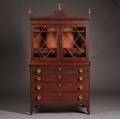 Federal Mahogany and Mahogany Veneer Glazed Desk Bookcase
