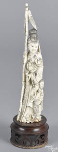 Chinese carved ivory figure of a woman and child with fish ca 1900