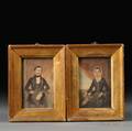 American School 19th Century Pair of Small Husband and Wife Portraits