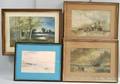 Four Framed Watercolors R Hills Bemish American 19th20th Century Pond View