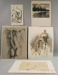 Group of Unframed Figure Studies and a Landscape Photograph