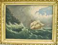 American School 20th Century Threemasted Sailing Ship in Rough Seas