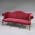 Chippendalestyle Red Velvetupholstered Camelback Mahogany Sofa