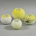 Four Victorian Yellow Satin Art Glass Rose Bowls