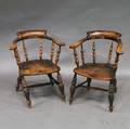 Pair of Blackpainted Windsor Captains Chairs
