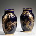 Pair of Luneville Cobalt and Giltdecorated Vases