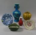 Four Chinese and Japanese Glazed Ceramic and Porcelain Vases and Vessels