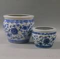 Two Blue and White Glazed Ceramic Planters