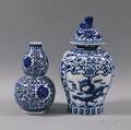 Blue and White Glazed Ceramic Vase and Covered Urn