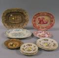 Three English Transfer Decorated Staffordshire Platters and Ten Plates