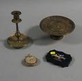 Two Brass Items a Micromosaic Paperweight and a Glass Pocket Watch