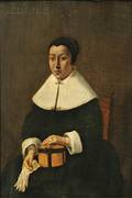 Dutch School 17th Century Portrait of a Seated Woman Holding a Box and Gloves