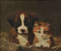 Sidney Lawrence Brackett American 18521910 Kitten and Puppy in a Manger