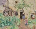 Albert Scott Cox American 18631920 Mother and Child in a French Cottage Garden