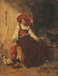 Alexandre Marie Guillemin French 18171880 Peasant Woman Feeding Chickens
