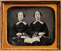 American School 19th Century Sixthplate Daguerreotype of Two Young Women Holding a Book
