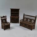 Three Pieces of Breton Carved Walnut Doll Furniture
