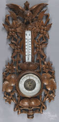Black Forest carved barometerthermometer