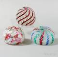 Three Latticino Art Glass Paperweights