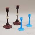 Two Pairs of Colored Glass Candlesticks