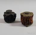 Two Rootwood Tea Caddies with Pewter Covers