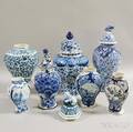 Seven Blue and White Dutch Delft Vases