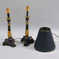 Pair of Gilt and Patinated Metal Candlestick Lamps