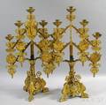 Pair of Gilt Ecclesiastical Adjustable Fivelight Candelabra