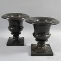 Pair of Black Marble Garden Urns