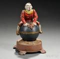 Painted Cast Iron Mechanical Clown on Globe Bank