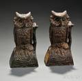 Two Painted Cast Iron Mechanical Owl Banks