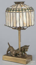 Bronze bedside lamp of Scottie dogs and a frog