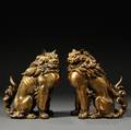 Pair of Giltbronze Komainu