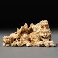 Ivory Okimono of a Lion Dog Shisa