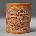Carved and Inscribed Bamboo Brush Pot