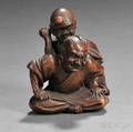 Wood Netsuke of Two Men