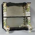 Porcelain and Wood Twotier Mirrored Wall Shelf