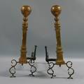 Pair of Brass Belted Balltop Andirons