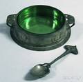 Tudric Pewter and Glass Dish with Spoon