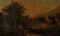 AngloAmerican School 19th Century Landscape with Stream Mill and Cottage