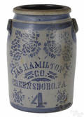 Western Pennsylvania fourgallon stoneware crock 19th c