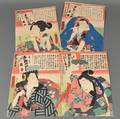 Four Woodblock Prints Depicting Kabuki Actors