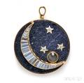 18kt Gold Lapis Moonstone and Diamond PendantBrooch
