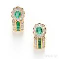 18kt Gold Emerald and Diamond Earclips