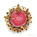 18kt Gold Rhodochrosite and Diamond PendantBrooch Gerhardt H Steinhauff